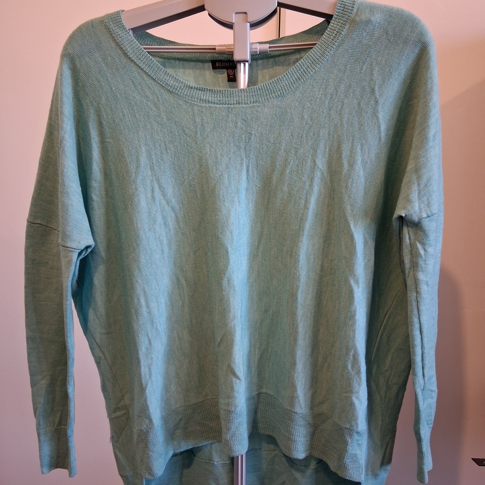Eileen Fisher Light Teal 100% Merino Wool Sweater size XS lightweight & loosefit